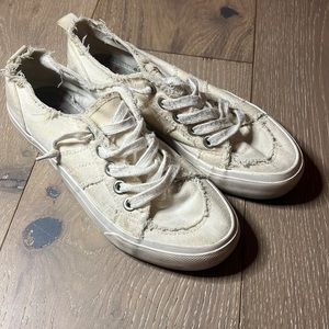 Well loved white lace slip on sneakers!